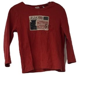 Ikks Kids Red Long Sleeve Abstract Flag Graphic Tee Size 3